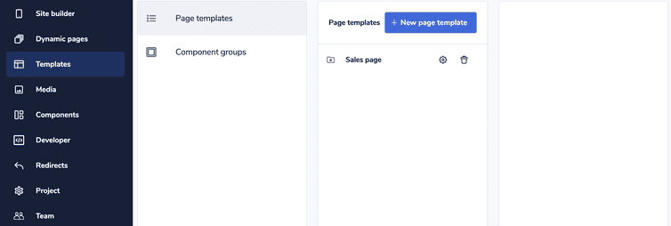 The Page templates pane in the Templates area