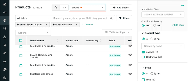 Filtered list of Products that can be saved as a new custom view.